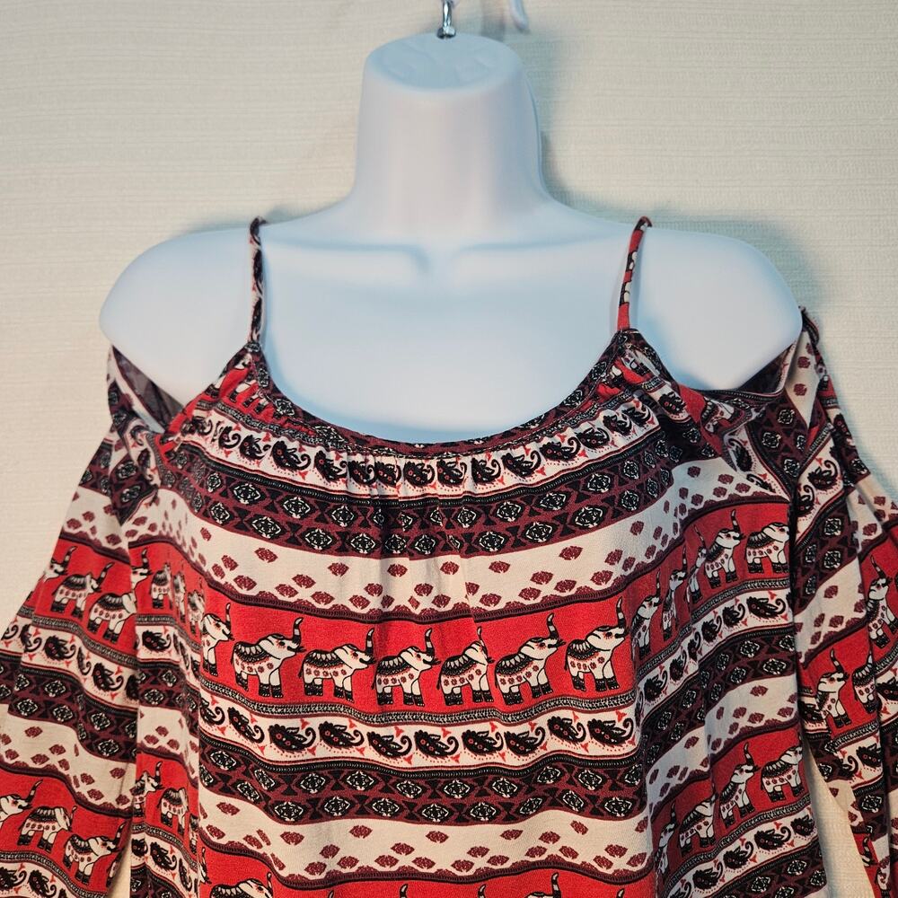H&M Coachella Collab Stripe Elephants Paisley Bell Sleeve Crop XS Boho Festival - Picture 4 of 10